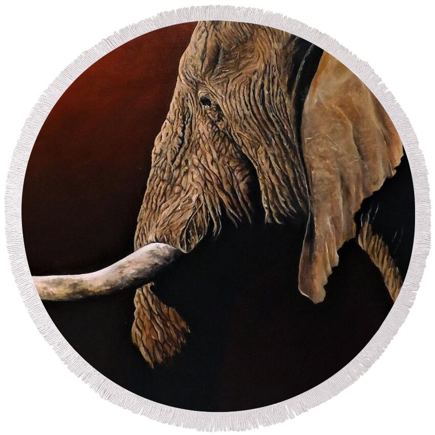 Elephant Round Beach Towel featuring the painting End of Day by Barry BLAKE