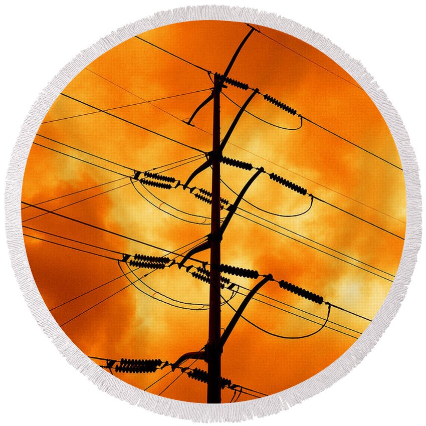 #power Line Round Beach Towel featuring the photograph Energized by Don Spenner