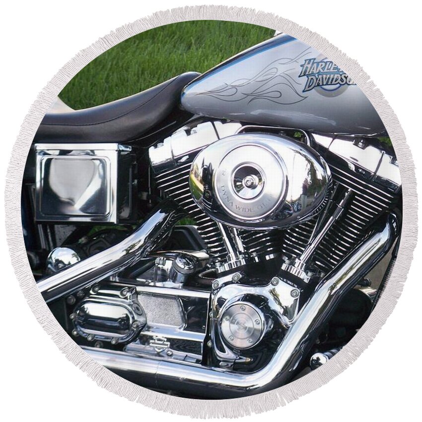Motorcycles Round Beach Towel featuring the photograph Engine Close-up 5 by Anita Burgermeister