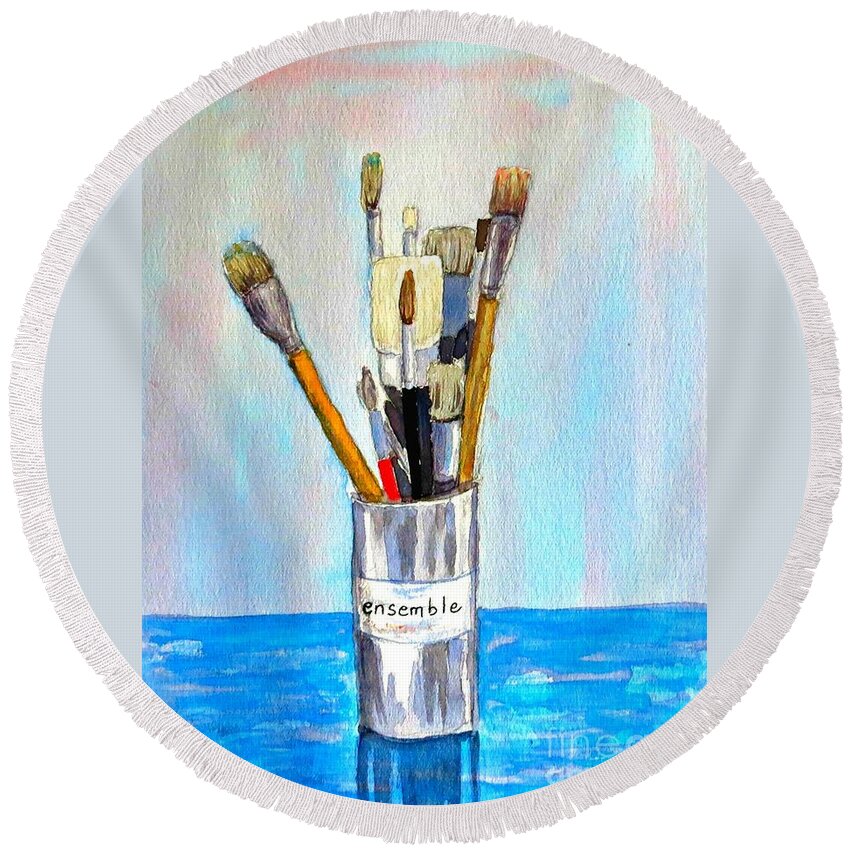 Paint Brushes Round Beach Towel featuring the painting Ensemble by Leanne Seymour