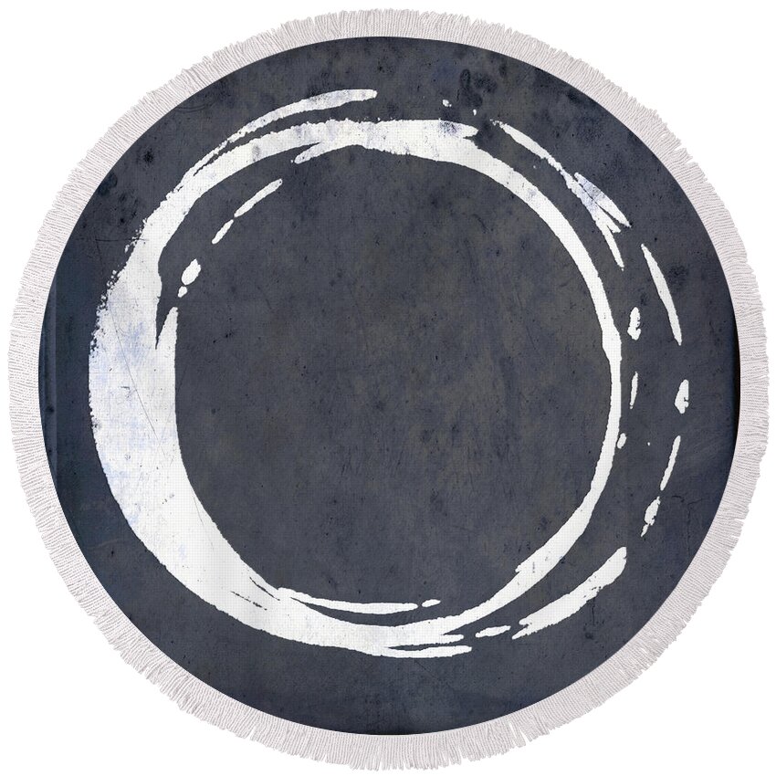 Blue Round Beach Towel featuring the painting Enso No. 107 Blue by Julie Niemela
