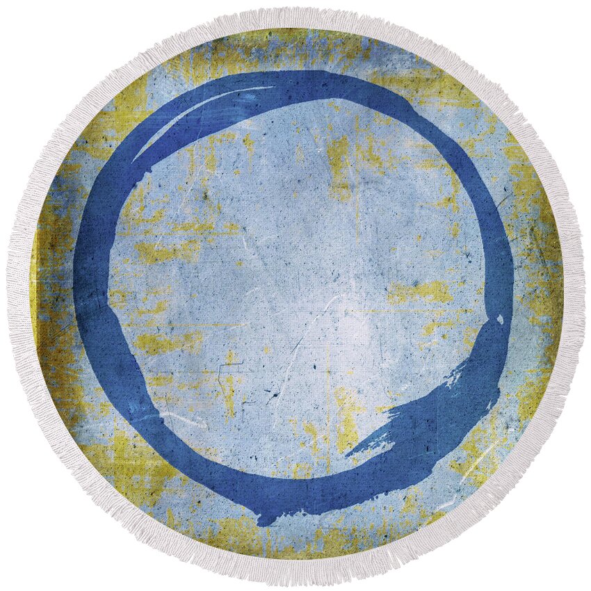 Blue Round Beach Towel featuring the painting Enso No. 109 Blue on Blue by Julie Niemela
