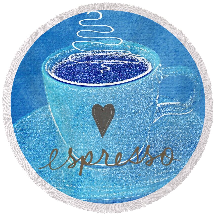Espresso Round Beach Towel featuring the painting Espresso by Linda Woods