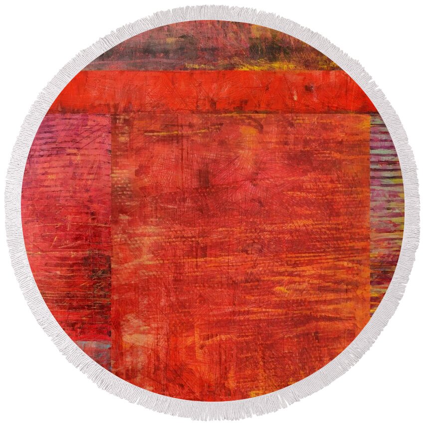 Red Round Beach Towel featuring the painting Essence of Red by Michelle Calkins