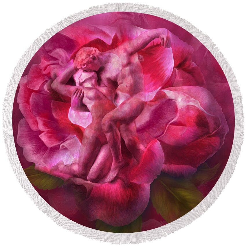 Rose Round Beach Towel featuring the mixed media Eternal Springtime Rose by Carol Cavalaris