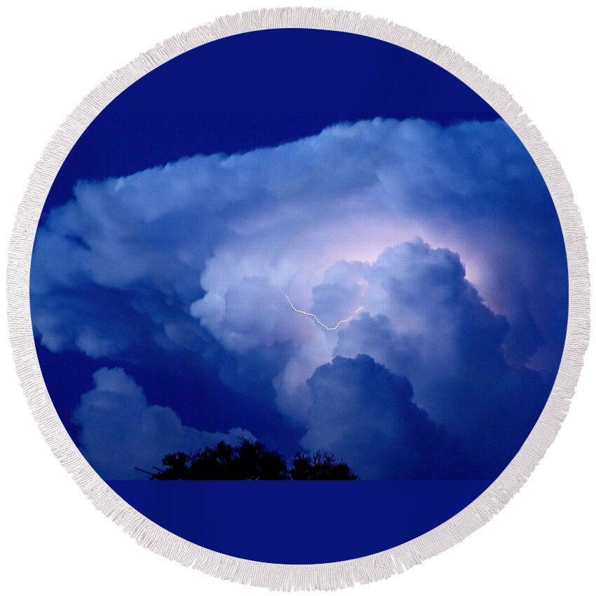 Thunderstorm Round Beach Towel featuring the photograph Evening Giant by Charlotte Schafer