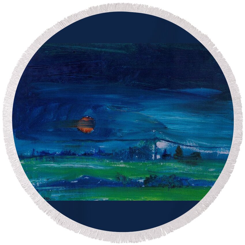 Dusk Round Beach Towel featuring the photograph Evening Landscape Oil On Canvas by Brenda Brin Booker