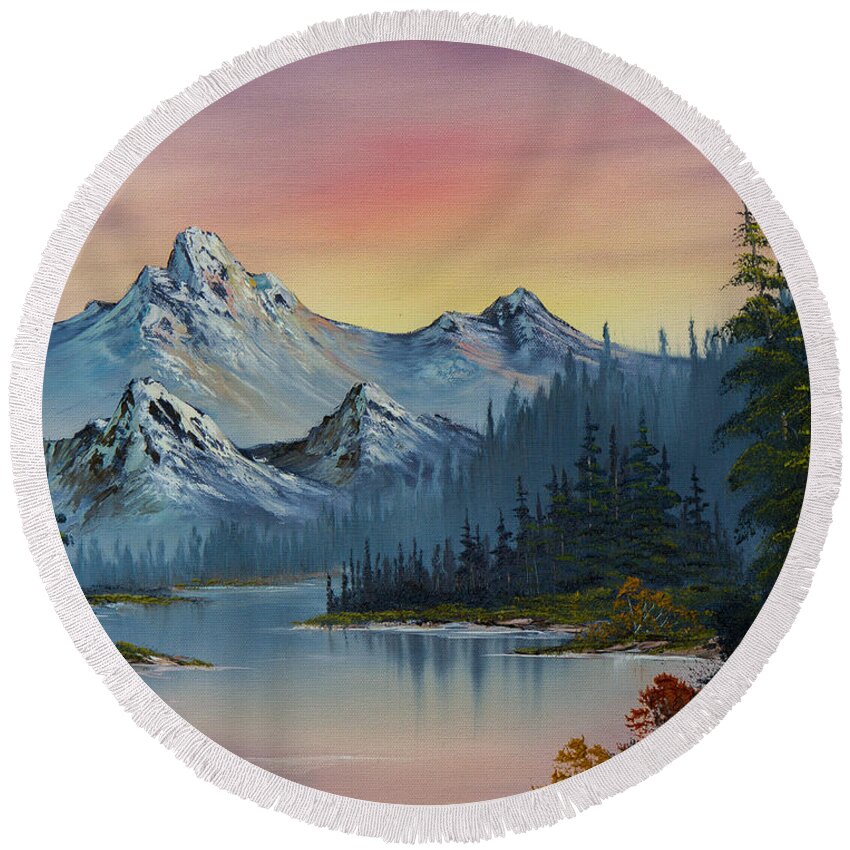 Landscape Round Beach Towel featuring the painting Evening Splendor by Chris Steele