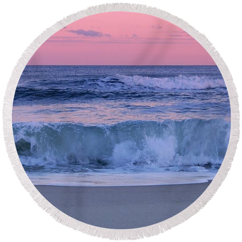 Jersey Shore Round Beach Towel featuring the photograph Evening Waves - Jersey Shore by Angie Tirado