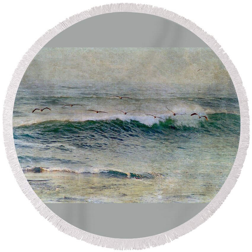 Pelican Round Beach Towel featuring the photograph Everlasting by Kathy Bassett