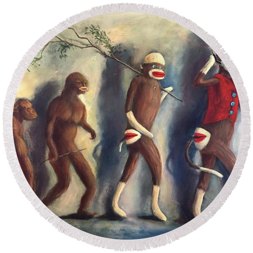 Evolution Round Beach Towel featuring the painting Evolution by Rand Burns