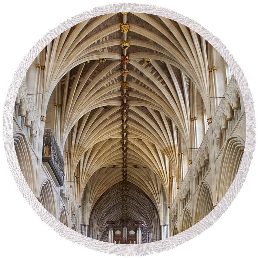 Ceiling Round Beach Towel featuring the photograph Exeter Cathedral and organ by Jenny Setchell