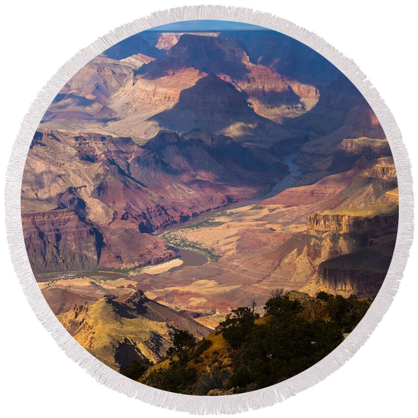 Arizona Round Beach Towel featuring the photograph Expanse at Desert View by Ed Gleichman