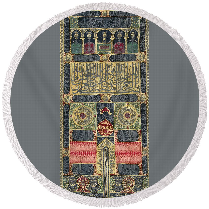 Ottoman Round Beach Towel featuring the painting External Curtain by Celestial Images