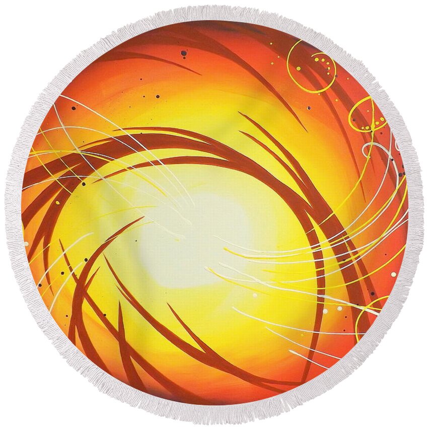 Abstract Round Beach Towel featuring the painting Eye of the Hurricane by Darren Robinson
