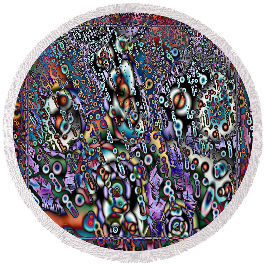 Abstract Round Beach Towel featuring the digital art Eyeballs and Eight Balls by Kiki Art