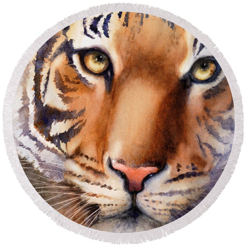 Tiger Round Beach Towel featuring the painting Eyes of the Tiger by Bonnie Rinier