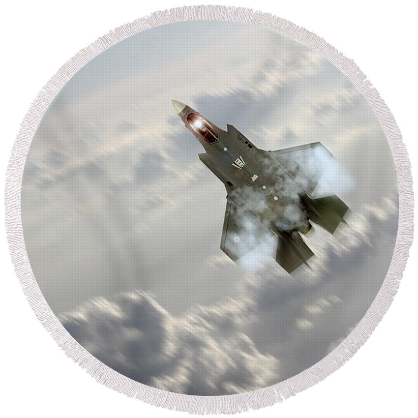 F15 Round Beach Towel featuring the digital art F-35 Climb by Airpower Art