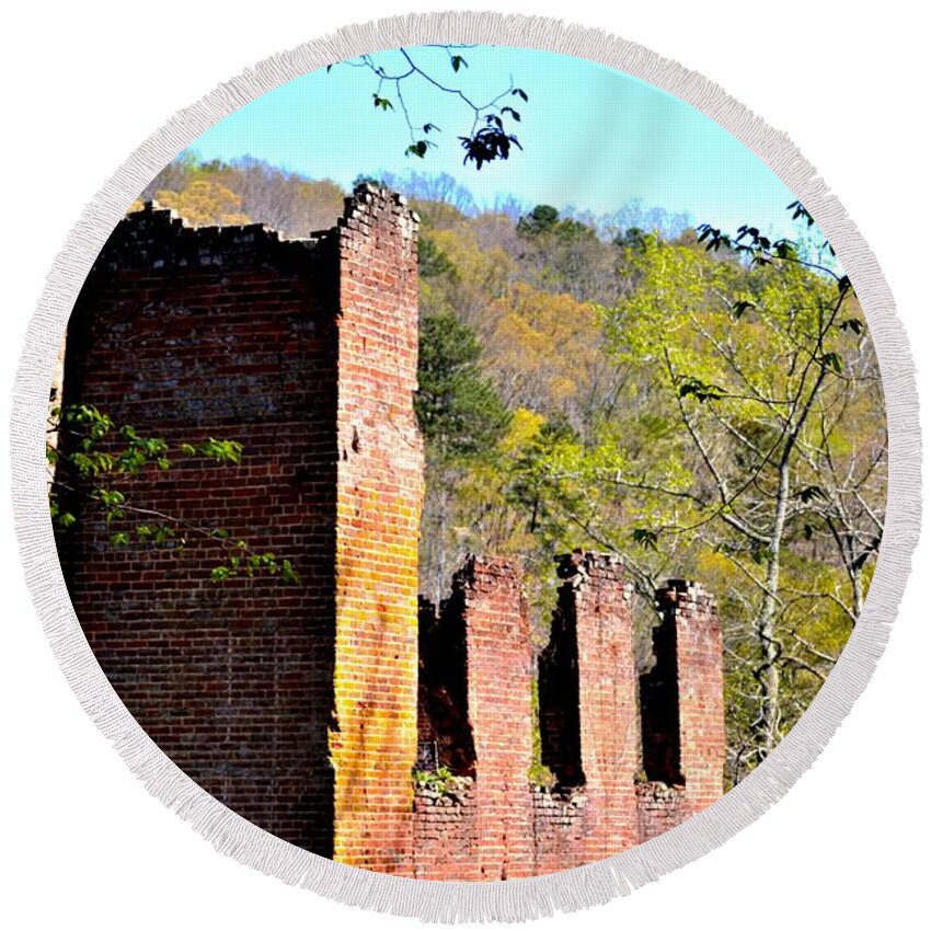 Sweetwater Creek Round Beach Towel featuring the photograph Factory Ruins at Sweetwater Creek by Tara Potts