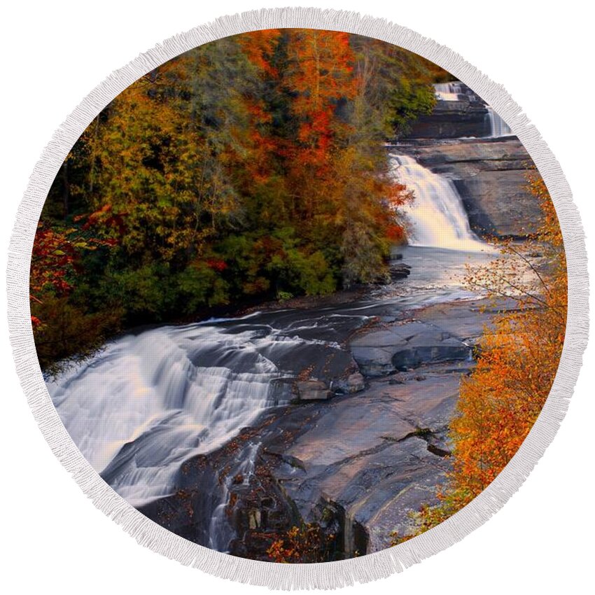 Dupont Triple Falls Round Beach Towel featuring the photograph Fall at Triple Falls by Carol Montoya