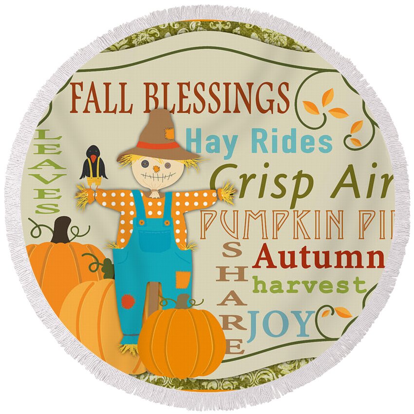 Digital Art Round Beach Towel featuring the digital art Fall Blessings-C by Jean Plout
