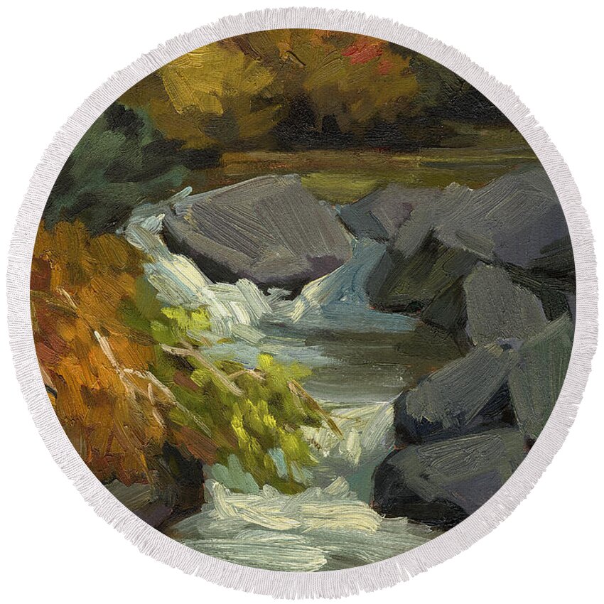Fall Colors Round Beach Towel featuring the painting Fall Colors at Bishop Creek by Diane McClary