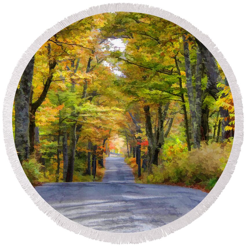 Autumn Round Beach Towel featuring the photograph Fall Country Road by Donna Doherty