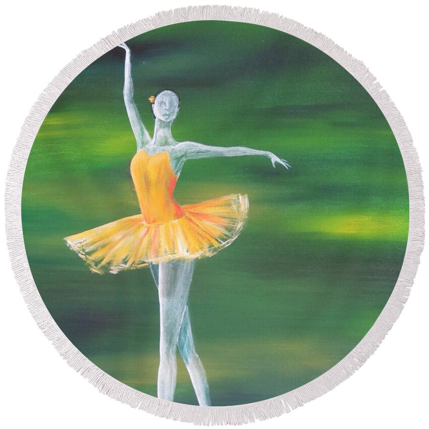 Dancer Round Beach Towel featuring the painting Fall Dancer 3 by Laurianna Taylor