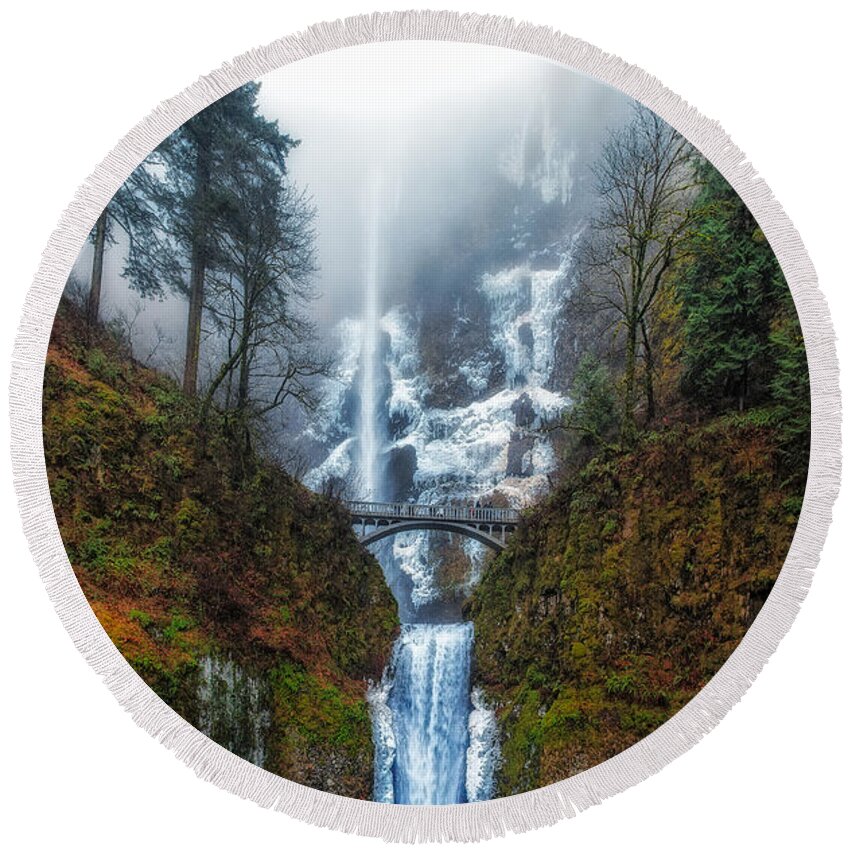 Multnomah Falls Round Beach Towel featuring the photograph Falls of Heaven by James Heckt