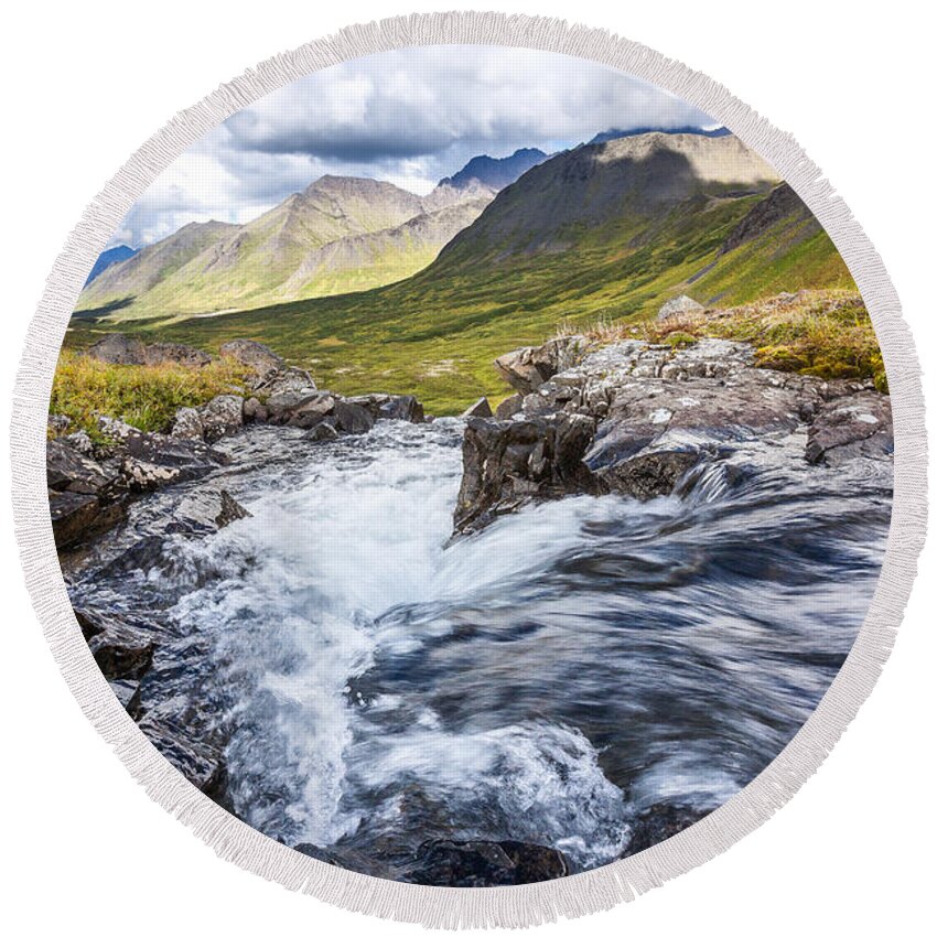 Alaska Round Beach Towel featuring the photograph Falls with a View by Tim Newton