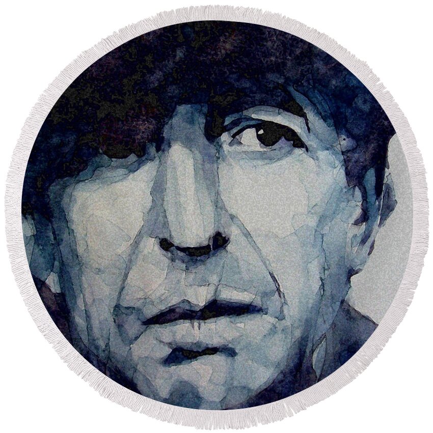 Leonard Cohen Round Beach Towel featuring the painting Famous Blue raincoat by Paul Lovering