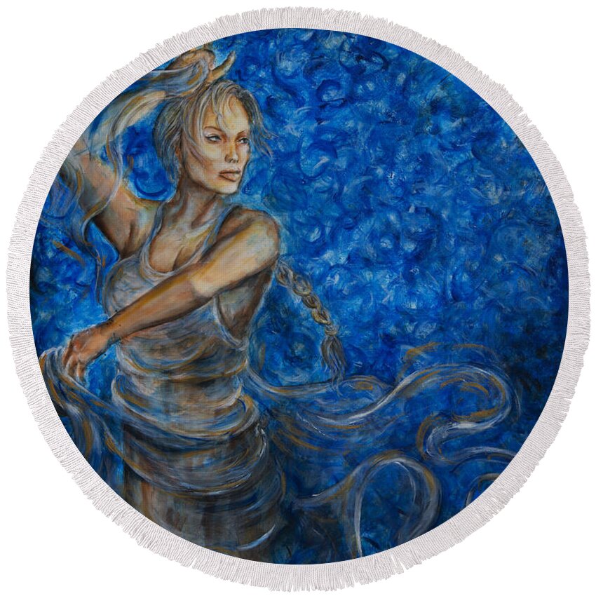 Dancer Round Beach Towel featuring the painting Fandango by Nik Helbig