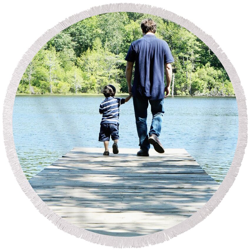 Father Round Beach Towel featuring the photograph Father and Son by Andrea Anderegg