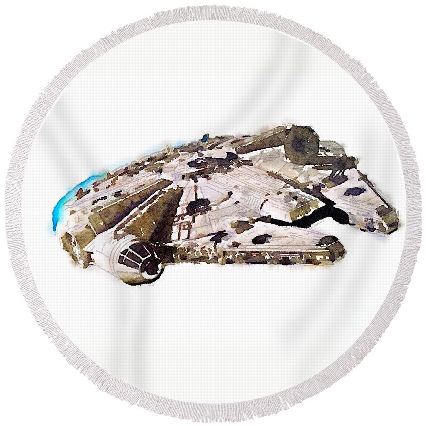 Millenium Falcon Round Beach Towel featuring the painting Millenium Falcon by HELGE Art Gallery