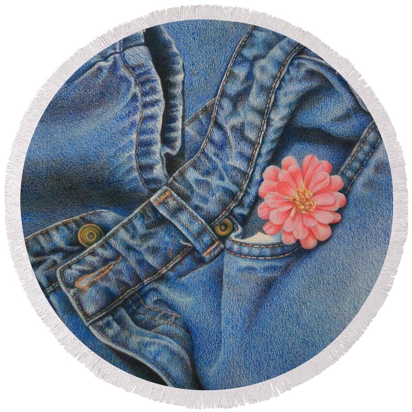 Drawings Round Beach Towel featuring the drawing Favorite Jeans by Pamela Clements