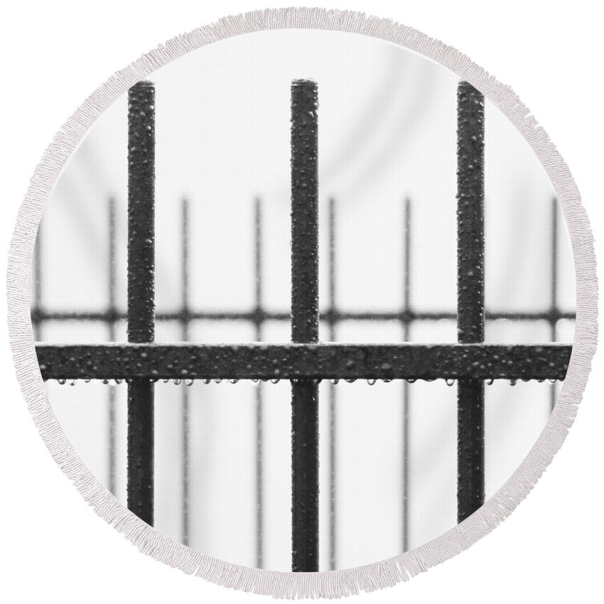 Black And White Round Beach Towel featuring the photograph Feeling Fenced In by Steve Taylor