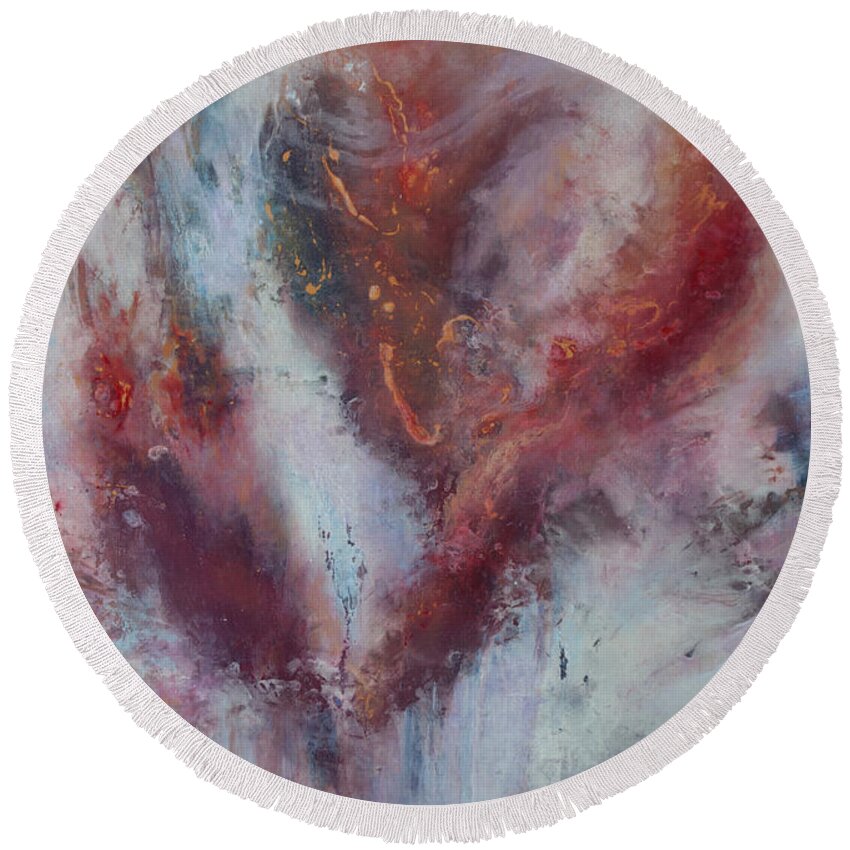 Abstract Round Beach Towel featuring the painting Feelings of Love by Valerie Travers