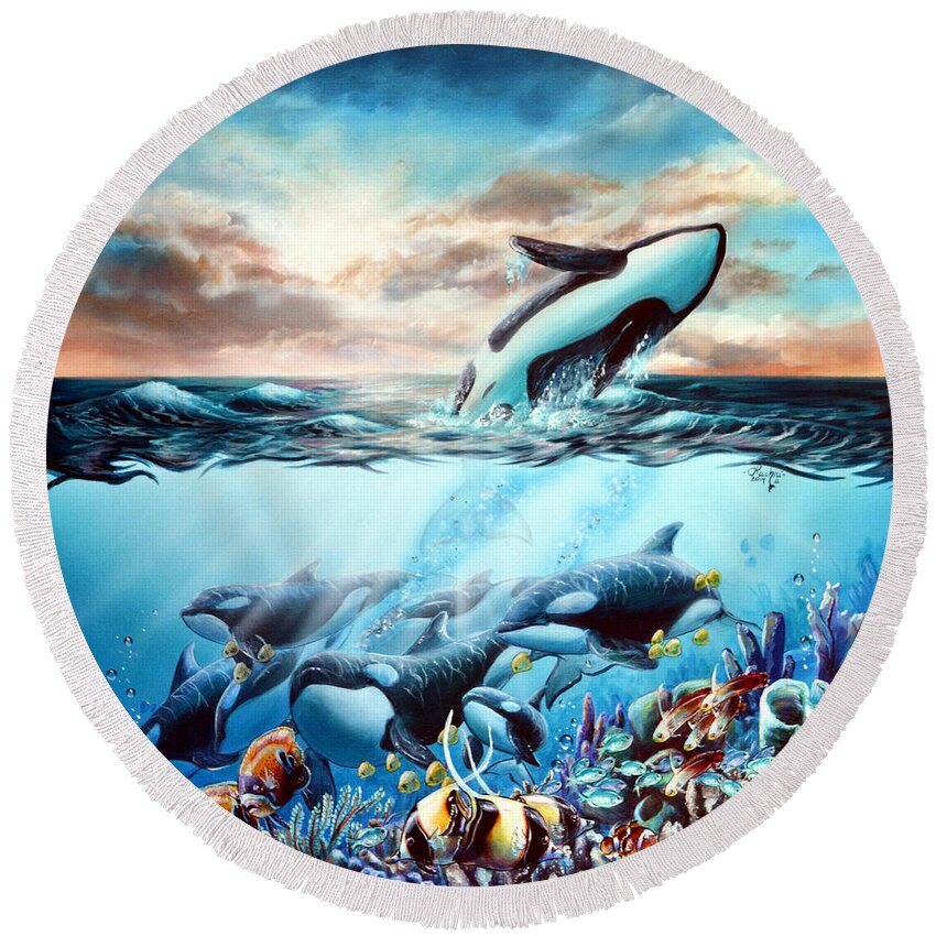 Orca Round Beach Towel featuring the painting Felicity by Lachri