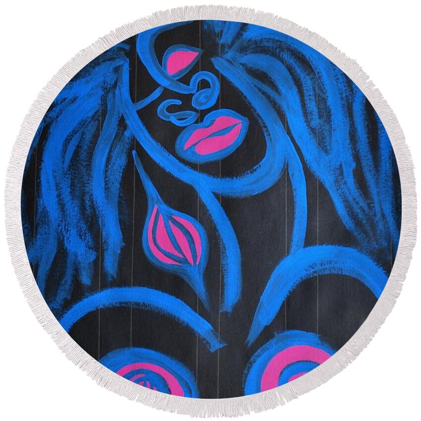Fine Art Round Beach Towel featuring the painting Femme Bleu by Cleaster Cotton