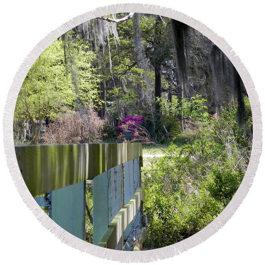 Fence Round Beach Towel featuring the photograph Fence Points the Way by Patricia Greer