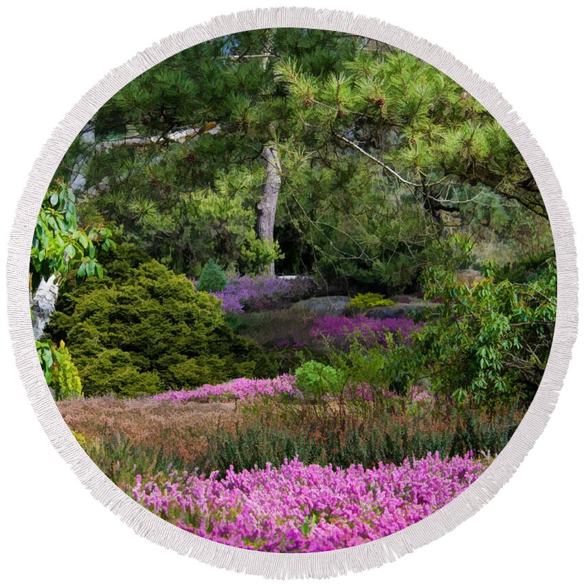Fields Of Heather Round Beach Towel featuring the photograph Fields of Heather by Jordan Blackstone