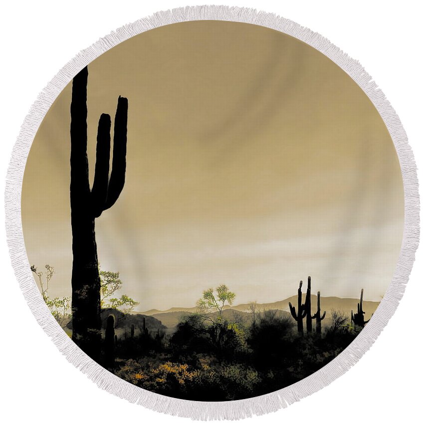 Enhanced Digital Photo Round Beach Towel featuring the digital art Fields of Saguaro by Tim Richards