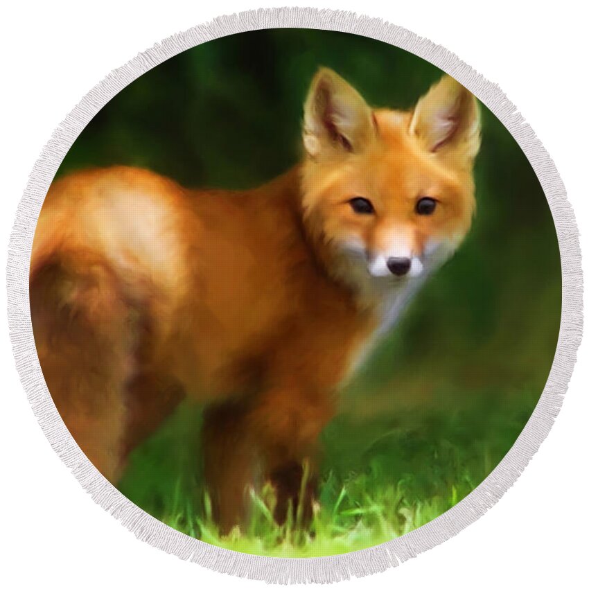 Fox Round Beach Towel featuring the painting Fiery Fox by Christina Rollo