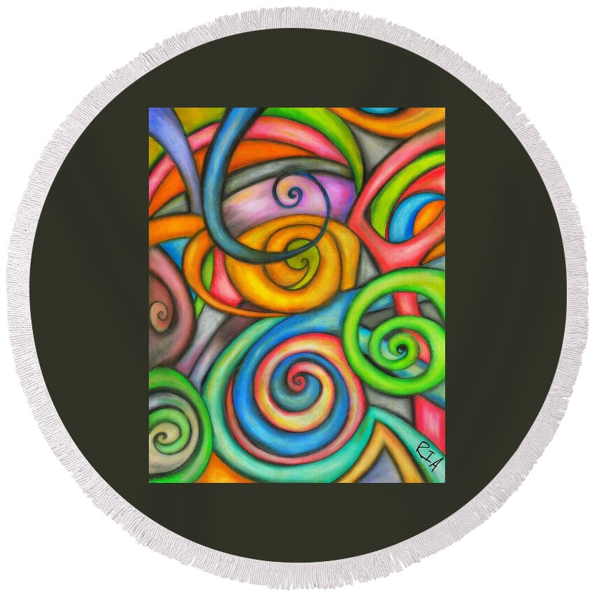 Abstract Round Beach Towel featuring the photograph Fiesta by Artist RiA