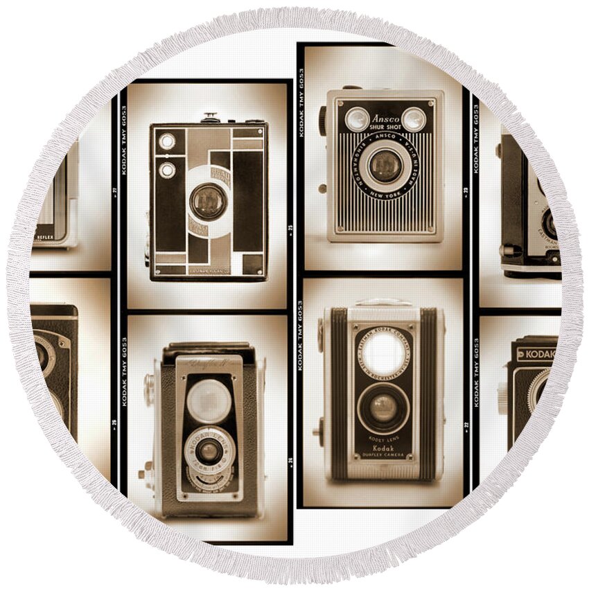 Vintage Cameras Round Beach Towel featuring the photograph Film Camera Proofs 4 by Mike McGlothlen