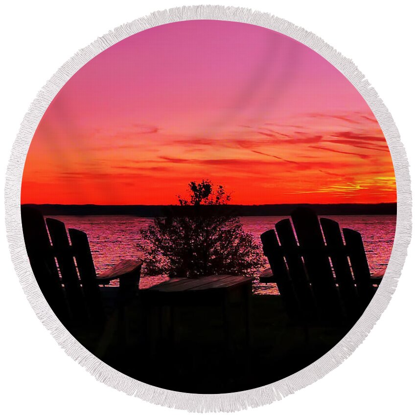 Ny Round Beach Towel featuring the photograph Finger Lakes Sunset by Mitchell R Grosky
