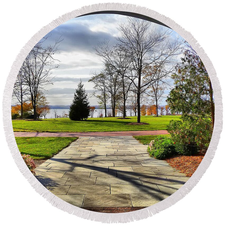 Finger Lakes Round Beach Towel featuring the photograph Finger Lakes View from Mackenzie Childs by Mitchell R Grosky