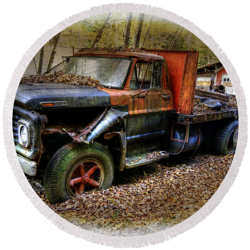 Derelict Round Beach Towel featuring the photograph Finished Ford Finale. by David Birchall