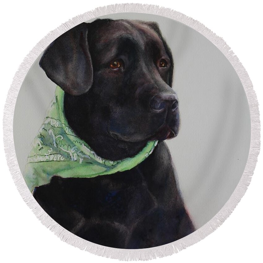 Dog Round Beach Towel featuring the painting Finnegan by Ruth Kamenev