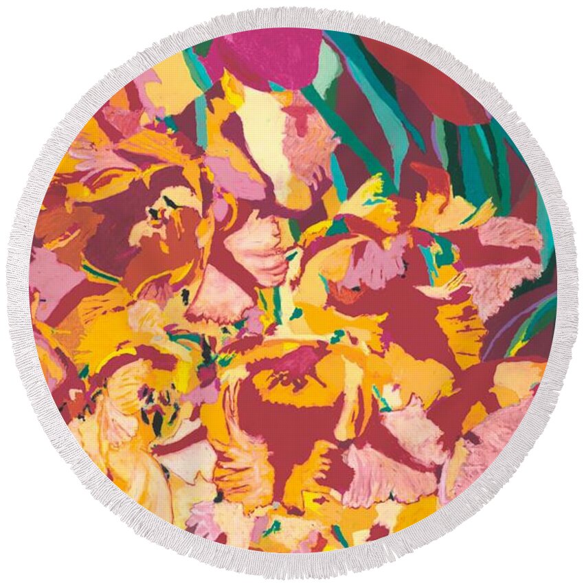 Landscape Round Beach Towel featuring the painting Fire Bouquet by Allan P Friedlander